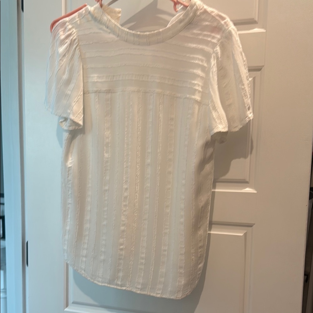 LOFT White Pleated Bib Collar Blouse